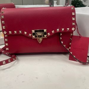 Valentino Red Crossbody Bag with Gold Studs